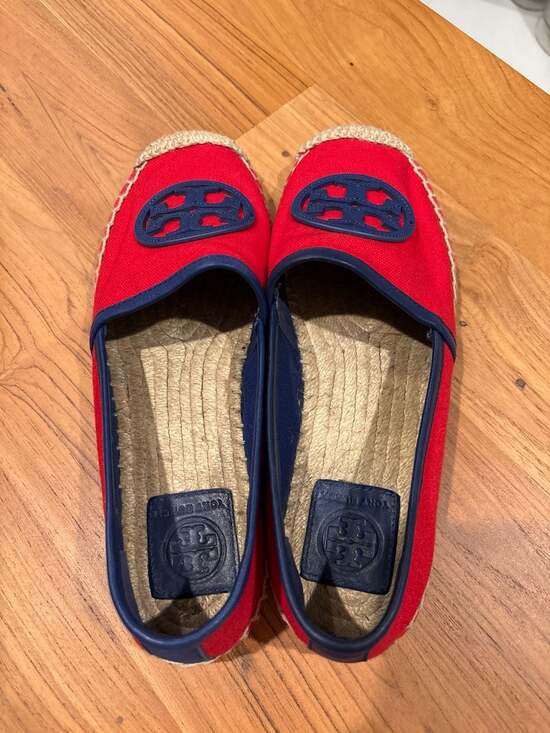 Tory Burch Ines Canvas Espadrille Flats in Red and Navy EUC - Picture 4 of 11